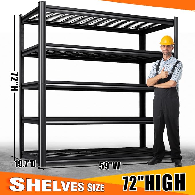 Set of 5 Garage Shelving-72"x59"x20"-5 Tier Storage Shelves, Adjustable Heavy - Image 3