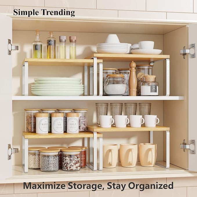 Simple Trending Bamboo Cabinet Organizer Shelf, Stackable Expandable Spice Rack - Image 2