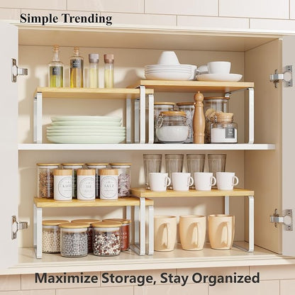 Simple Trending Bamboo Cabinet Organizer Shelf, Stackable Expandable Spice Rack - Image 2