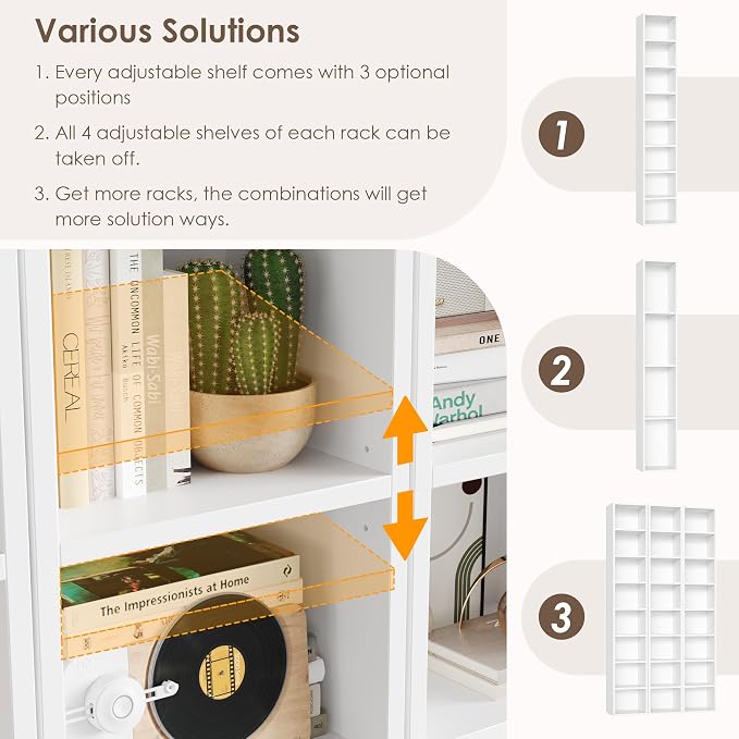 FOTOSOK 2 Pcs 71'' Tall Narrow Bookshelf, 8-Tier Media Tower Rack Set of 2 | CD - Image 7