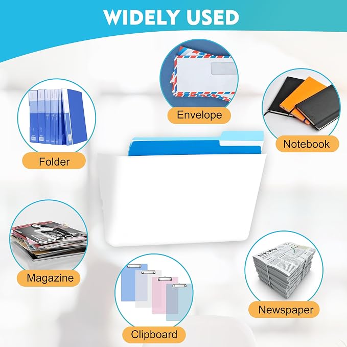 6 Pack White Plastic Single Pocket Hanging File Organizer, Wall Mount Paper - Image 6