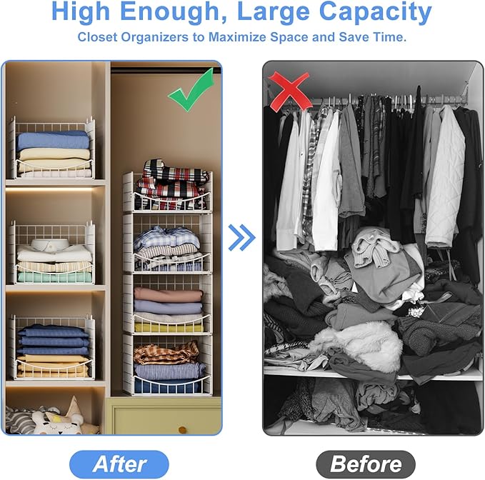 4-Tier Stackable Closet Organizers and Storage Shelves, Foldable & - Image 4