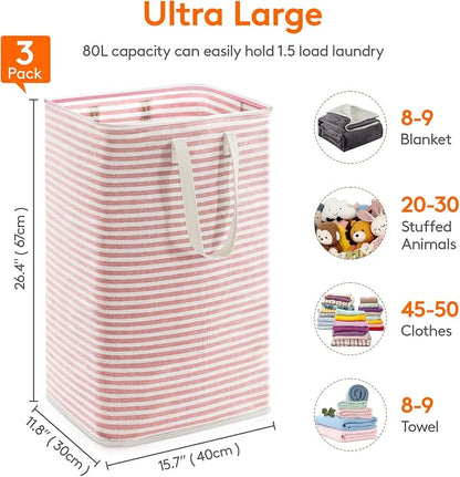 Lifewit 3 Pack Laundry Basket 80L Each, Collapsible Clothes Hamper - Image 4