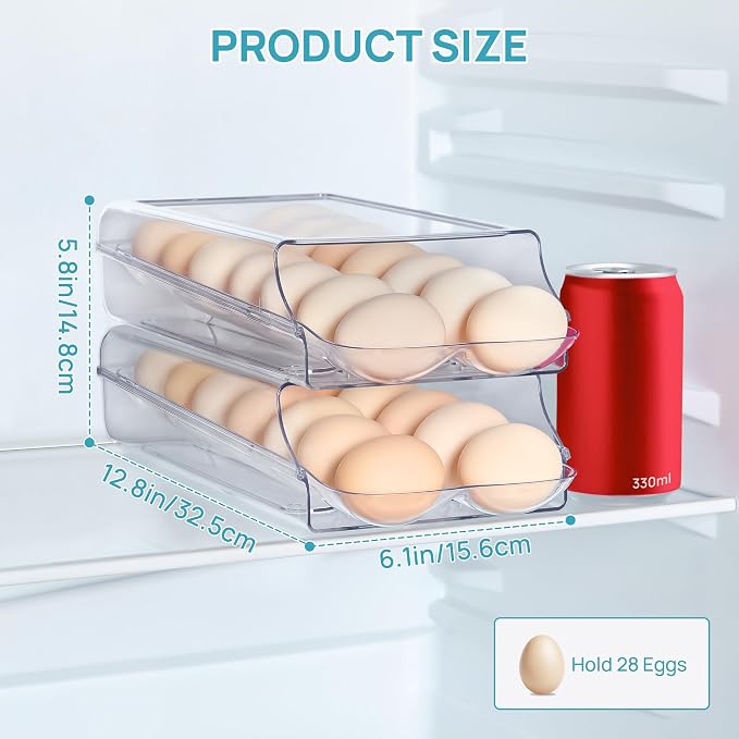 Vtopmart 2 Pack Egg Holder for Fridge, Automatic Rolling Egg Container | - Image 2