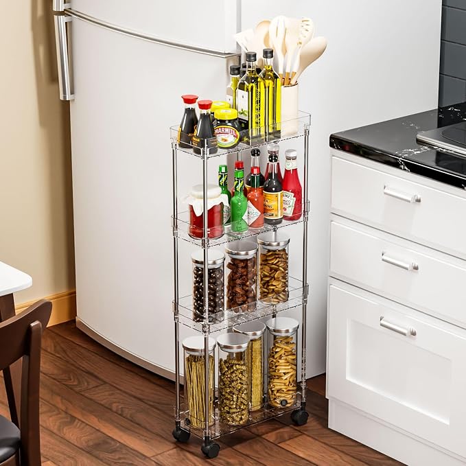 Yieach Clear 4 Tier Slim Rolling Storage Cart - Image 7
