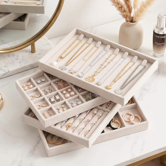 Jewelry Organizer for Drawer, Velvet Jewelry Drawer Organizer Inserts, 4-Layer - Image 7