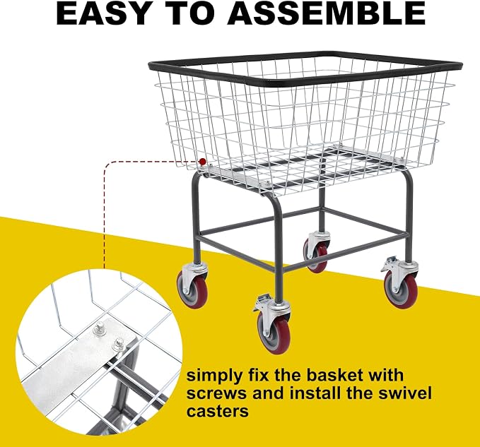 135L Wire Laundry Cart with Wheels, Heavy Duty Commercial Rolling Basket - Image 5