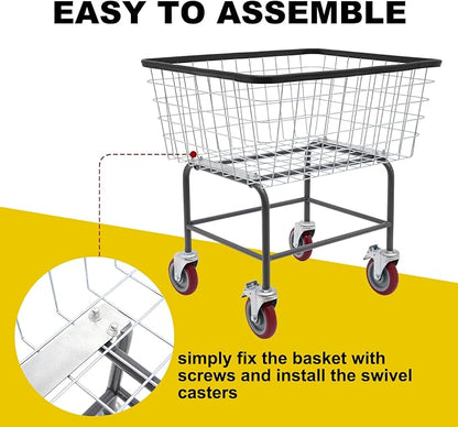 135L Wire Laundry Cart with Wheels, Heavy Duty Commercial Rolling Basket - Image 5