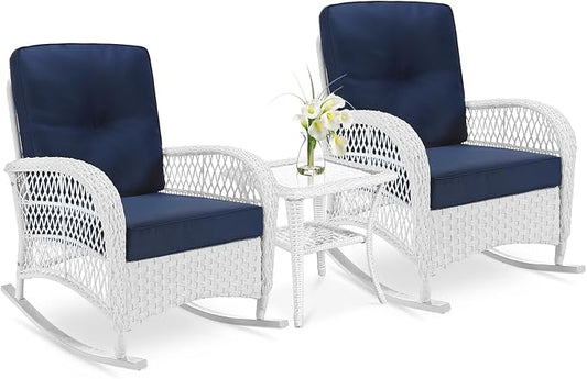 VIVIJASON 3-Piece Outdoor Conversation Bistro Set, Patio Wicker Rocking Chairs by VIVIJASON