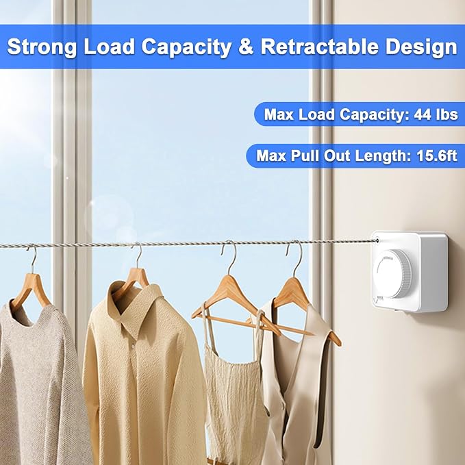 Retractable Clothesline Indoor, Non-Sagging Outdoor Clothes Drying Line - Image 2