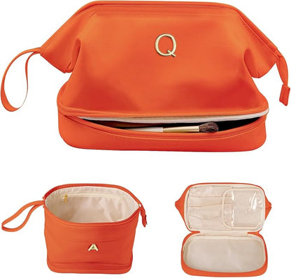 Bridesmaid Gift, Initial Makeup Bags, Personalized Double Layer Cosmetic Bag by Vogewood