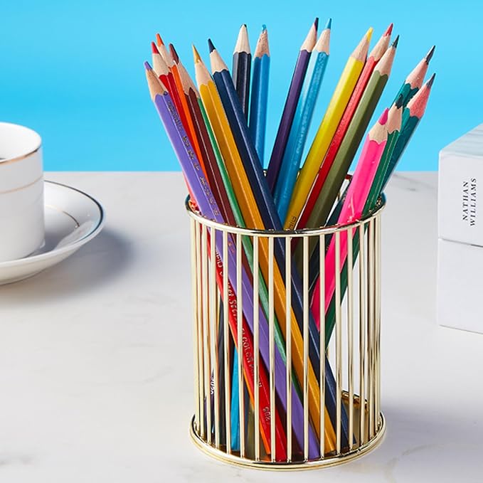 Gold Metal Pen Holder Cup for Desk Makeup Brushes Pencil Holders Home Office - Image 4