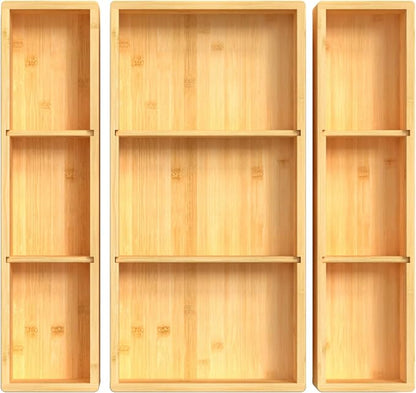 DUJEN Bamboo Drawer Organizer 12.5'' X 12.5'' X 2'', Adjustable 3 Individual by DUJEN