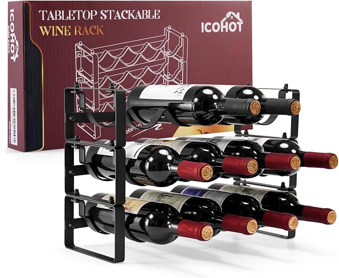 Stackable Wine Rack Countertop, Sturdy Bottle Holder Freestanding by ICOHOT