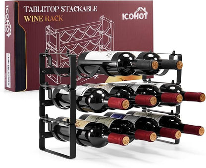 Stackable Wine Rack Countertop, Sturdy Bottle Holder Freestanding by ICOHOT