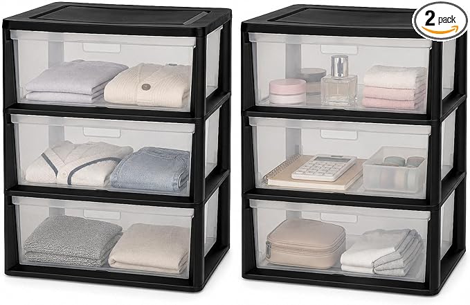Wide 3 Drawer Plastic Storage Tower Clear Chest Organizer | Clear Removable by Unknown