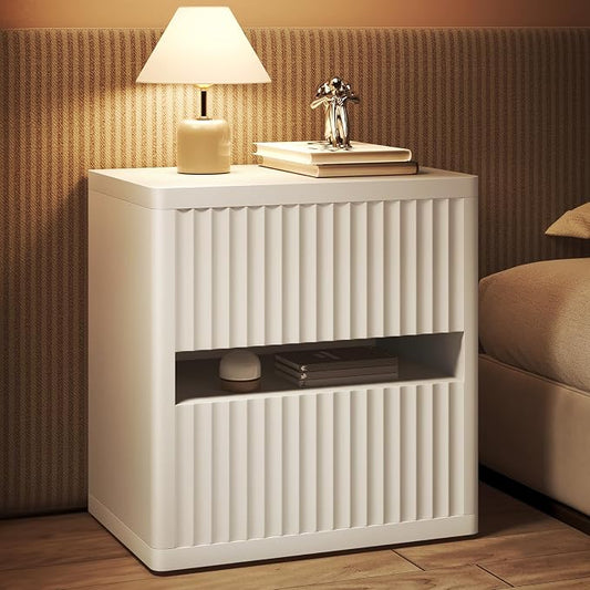 Dripex Fluted Nightstand with 2 Drawers, Large Wide Wood Night Stand Bedside by Dripex