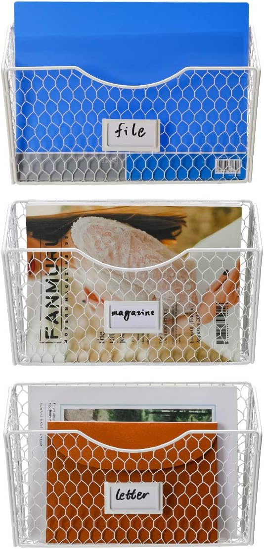 3 Pockets Hanging File Holder Wall Mount Mail Organizer Metal Chicken Wire by PAG