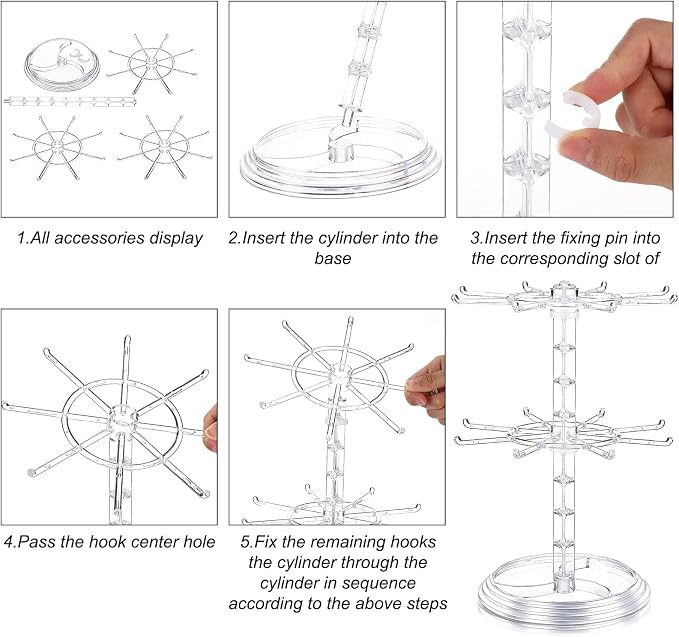 2 Pack Keychain Display Stand Rotating Jewelry 2 Tier Necklace Holder Plastic - Image 5