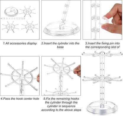 2 Pack Keychain Display Stand Rotating Jewelry 2 Tier Necklace Holder Plastic - Image 5