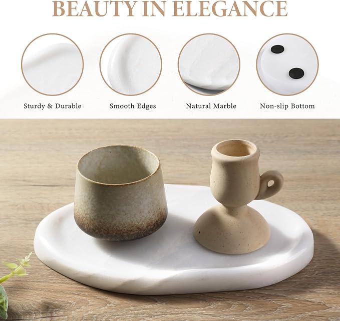 Koville Luxurious White Marble Vanity Tray, Cloud Shape Serving Stone Key Tray - Image 2