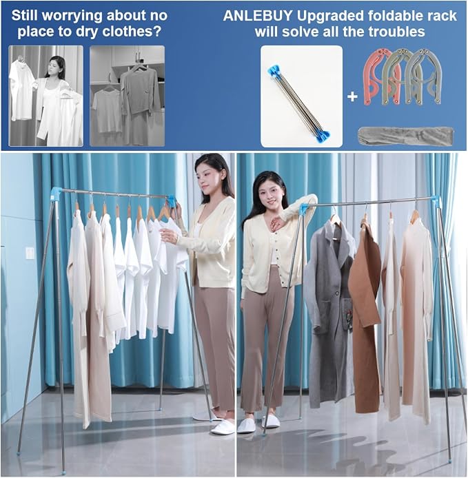 Portable Garment Rack, Folding Clothes Rack, Collapsible Clothing Rack - Image 5