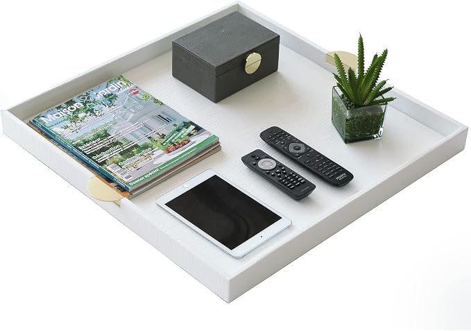 HofferRuffer Extra Large Square Serving Tray, Elegant Faux Leather Ottoman Tray - Image 4