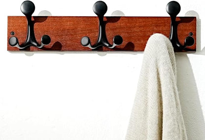 SKOLOO 17-Inch Cherry Wood Coat Rack Wall Mount - Image 2