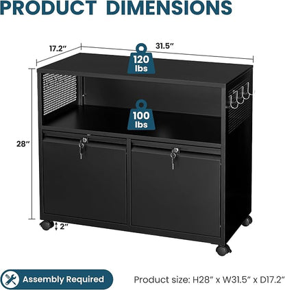 MIIIKO File Cabinet with Storage 2 Drawers, Rolling File Cabinet - Image 3