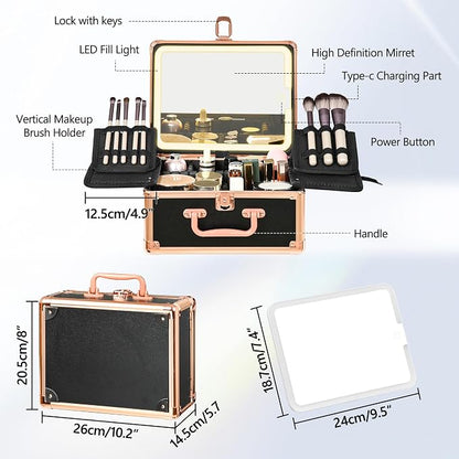 Makeup Case with Lighted Mirror, Makeup Box Organizer with Detachable LED Mirror - Image 5
