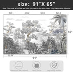 -Tropical Rainforest Botanical Grey Jungle Forest Fabric Wallpaper Living Room Palm Leaf Plant Bedroom Bathroom Wall Mural- 91"x65"（ not Peel and Stick）