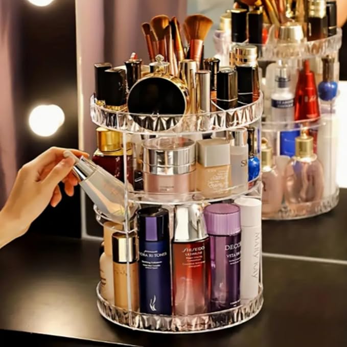 360-Degree Rotating Makeup Organizer, 2-Tier Clear Acrylic Cosmetic Storage by PERUTOYD