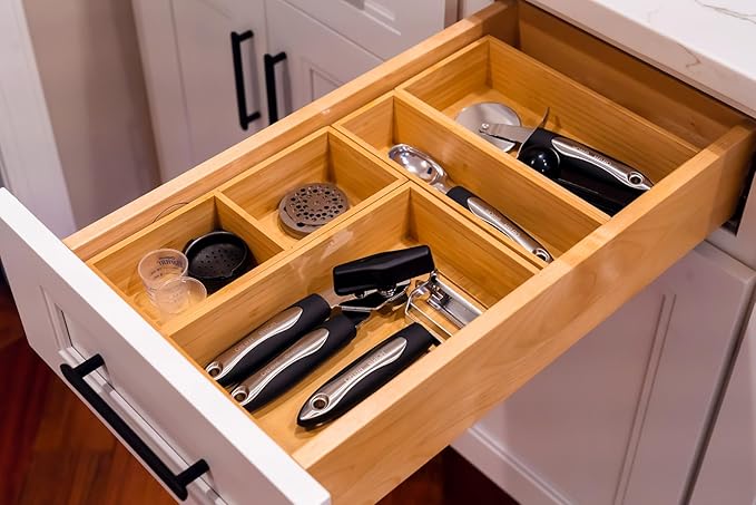 Umilife Bamboo Kitchen Drawer Organizer, Extra High Silverware Tray, Flatware - Image 5