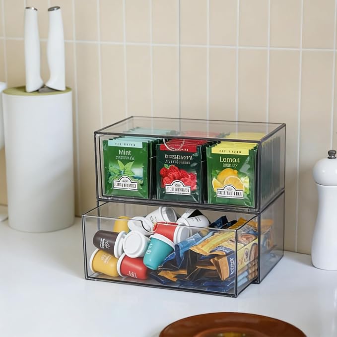 CLUQMEIK 2 Acrylic Tea and Coffee Organizer, 9 Grids Tea Bag Organizer Box and - Image 7