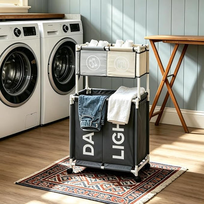 Laundry Basket with Wheels, 4 Section Laundry Hamper, Extra Large Dirty Clothes - Image 6