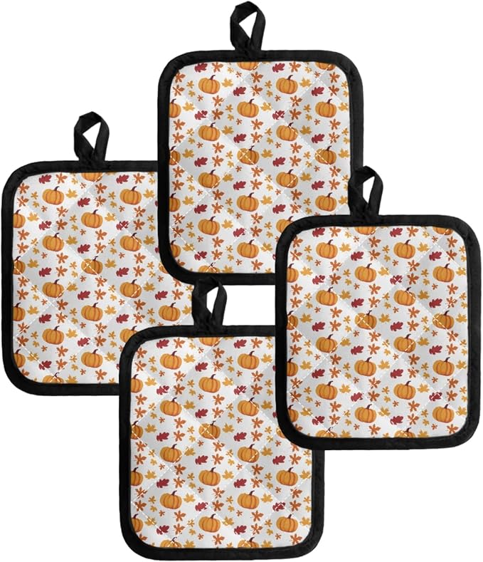 Happpy Thanksgiving Heat Resistant Potholders Hot Kitchen Pot Holders, Pumpkin - Image 4