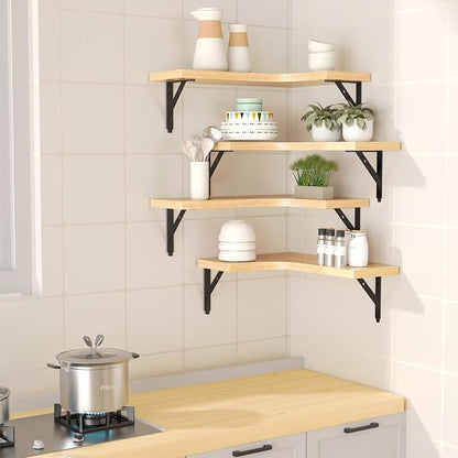ROMGUAR CRAFT Corner Floating Shelves Wall Mounted Set of 4, Rustic Wood - Image 2