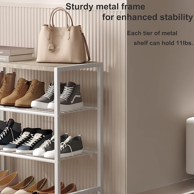 HOMEFORT 4-Tier Shoe Rack, Modern Industrial Shoe Storage Tower, Narrow Shoe - Image 6