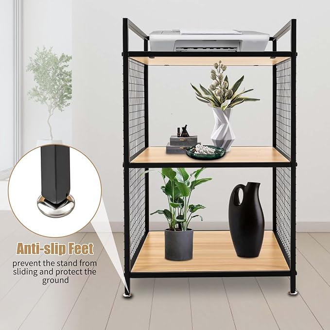 3-Tier Shelving Unit, Metal Small Bookshelf, Rustic Wood Storage Shelf - Image 4
