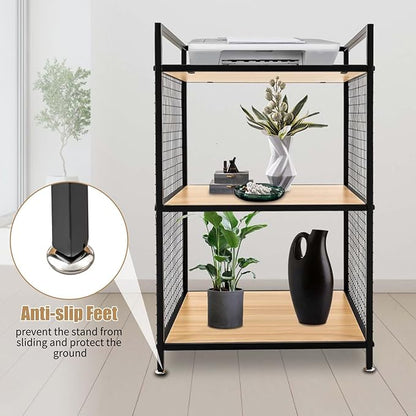 3-Tier Shelving Unit, Metal Small Bookshelf, Rustic Wood Storage Shelf - Image 4