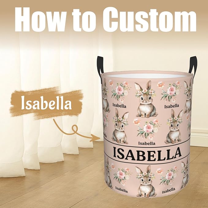 Custom Name Laundry Hamper, Personalized Rabbit Laundry Basket - Image 2