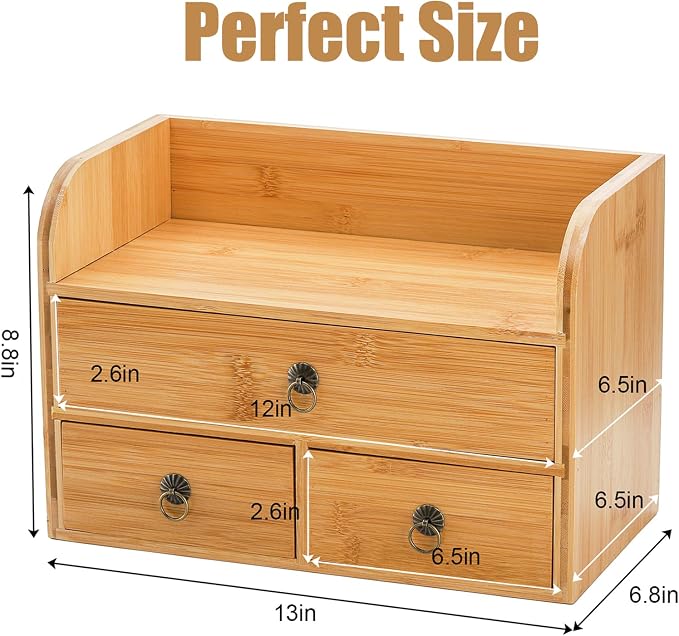 Nicunom Bamboo Desk Organizer, 3-Tier Bamboo Tabletop Storage Organization - Image 3