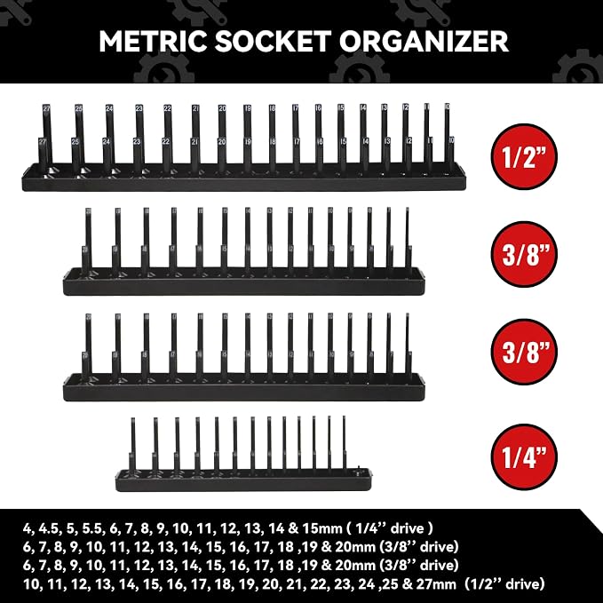 8PCS Socket Organizer Tray Set, SAE & Metric Socket Trays - Image 4