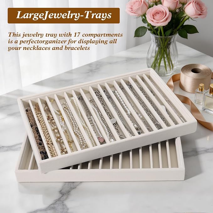 Large Velvet Jewelry Tray 2 Pack, Stackable Jewelry Display Drawer Inserts Trays - Image 5