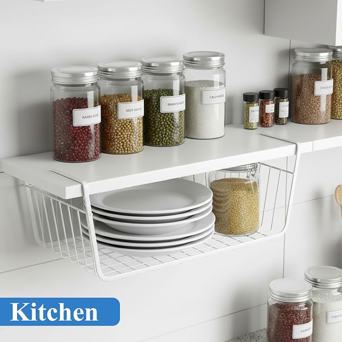 6 Pack Under Shelf Basket, Slide in Wire Hanging Storage Baskets, Slides Under - Image 6
