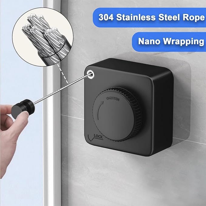 Retractable Clothesline Indoor & Outdoor, 15.6 Ft Non-Sagging Stainless Steel - Image 4