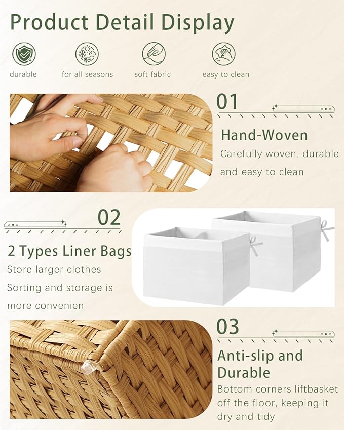 SETVSON Storage Basket with Lid, 2-Lid PE Rattan Storage Bin, Natural | 160L - Image 3