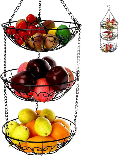 Dicunoy 3-Tier Hanging Fruit Basket, Heavy Duty Wire Baskets by Dicunoy