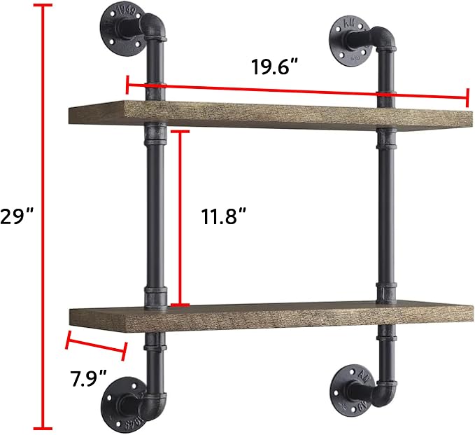 Industrial Pipe Multi Shelves Wall Mount Living Room Bar Floating Shelf 24 - Image 2