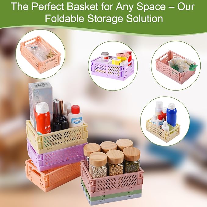 6-Pack Small Pastel Plastic Storage Baskets, Collapsible Crates - Image 6